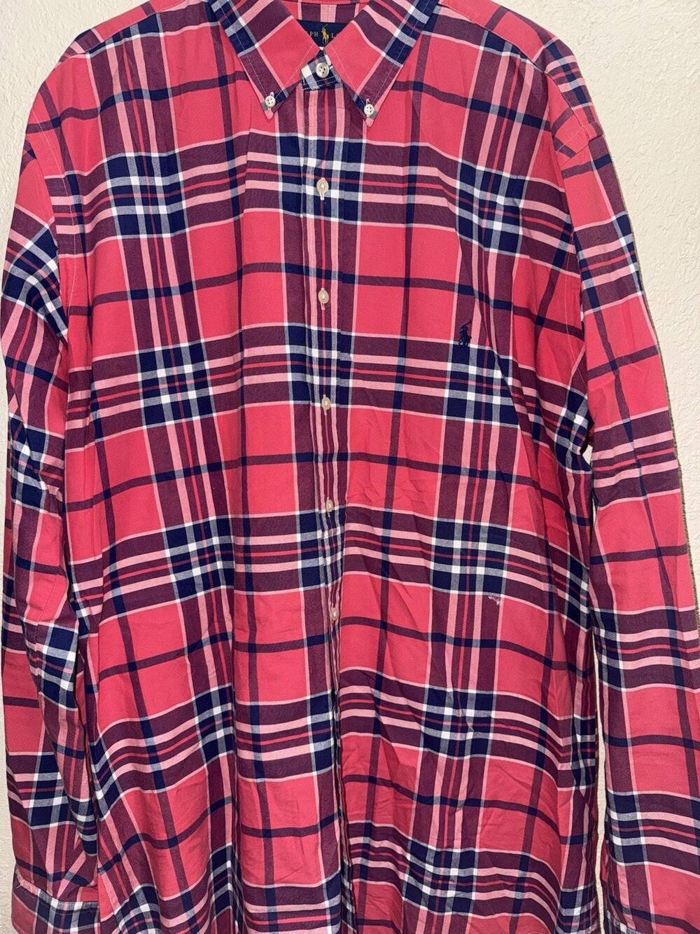 Mens Long sleeve Ralph Lauren (Size XLT) Dress Shirt Red Plaid Very Nice